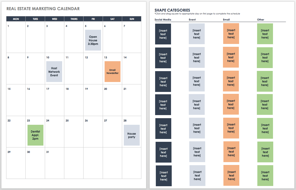 Real Estate Marketing Calendar Template