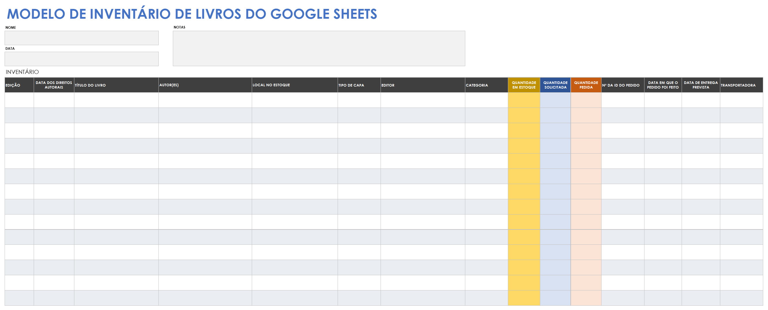  Modelo de inventário de livro do Planilhas Google