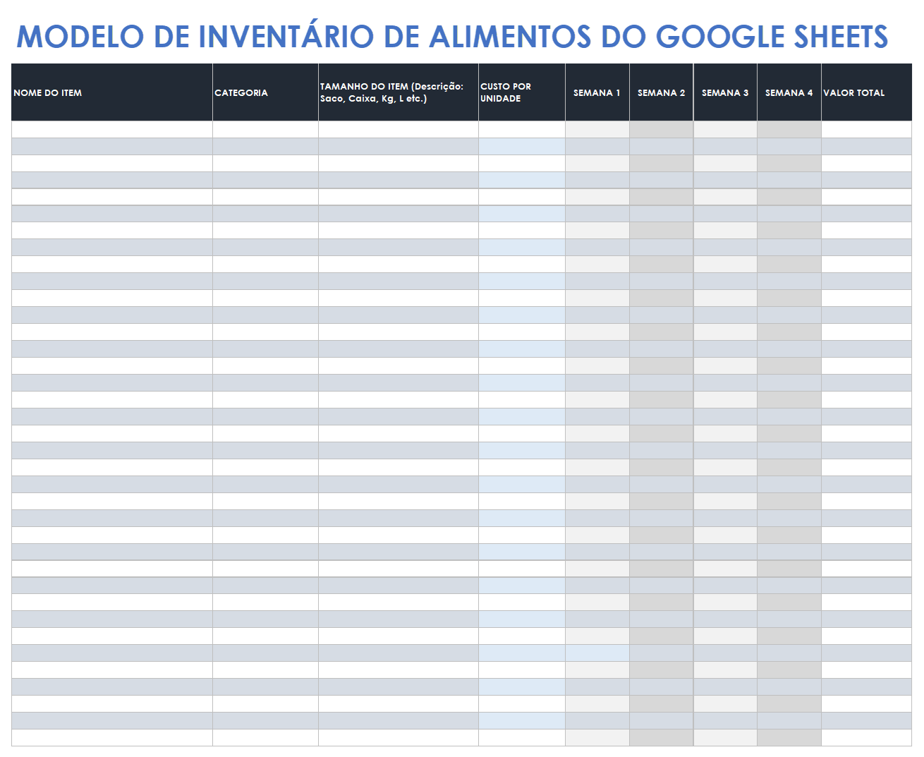  Modelo de inventário de alimentos do Planilhas Google