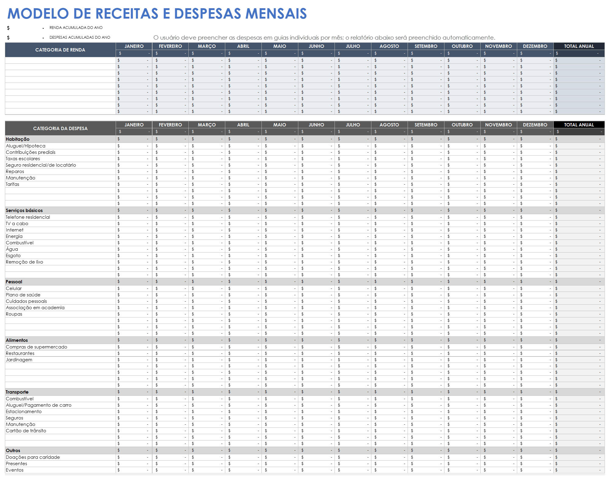  Modelo de receitas e despesas mensais