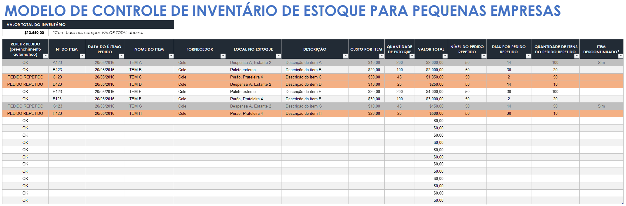  Modelo de controle de estoque de estoque para pequenas empresas