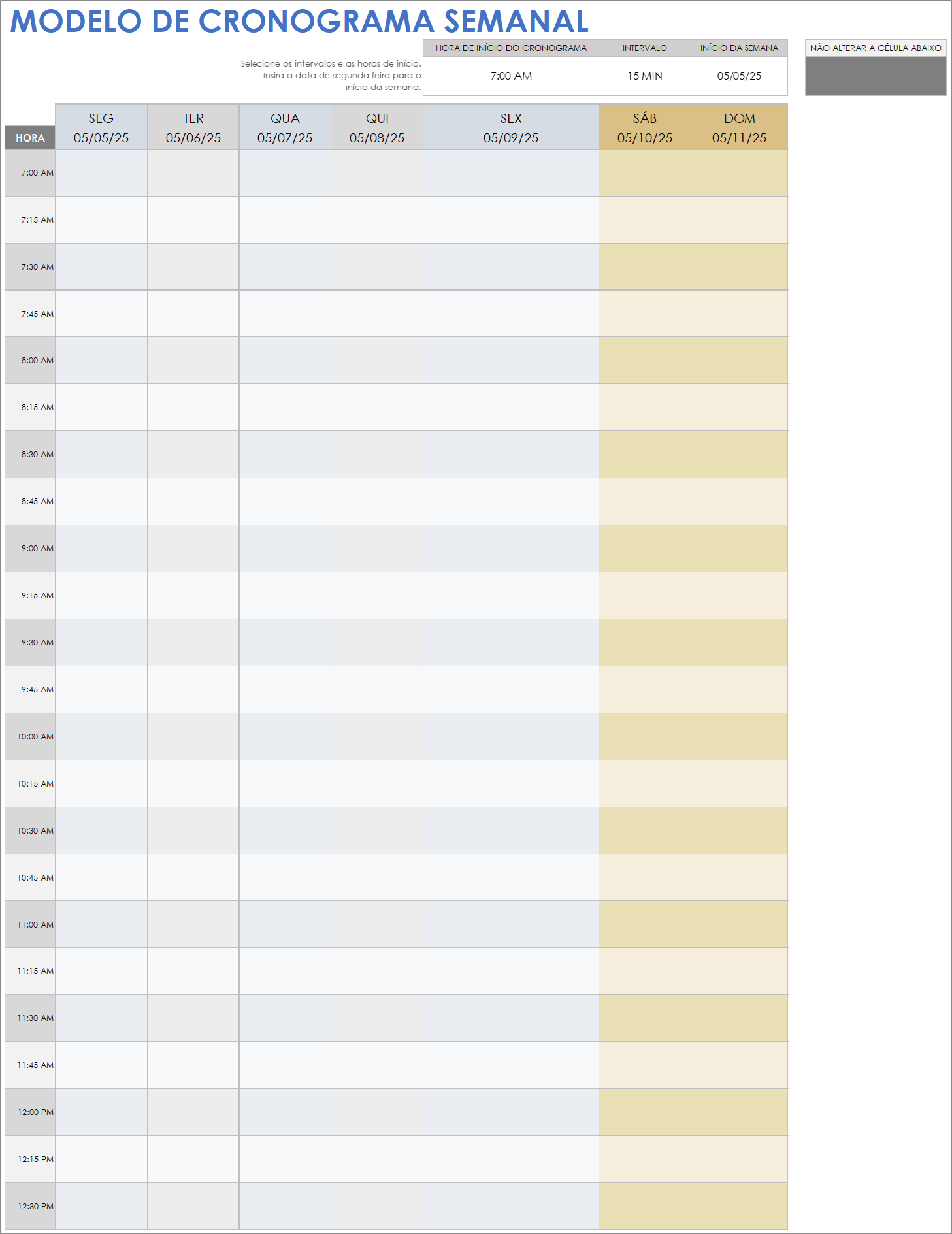 Modelo de cronograma semanal