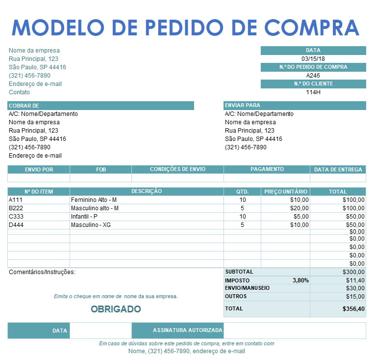 Modelo de ordem de compra