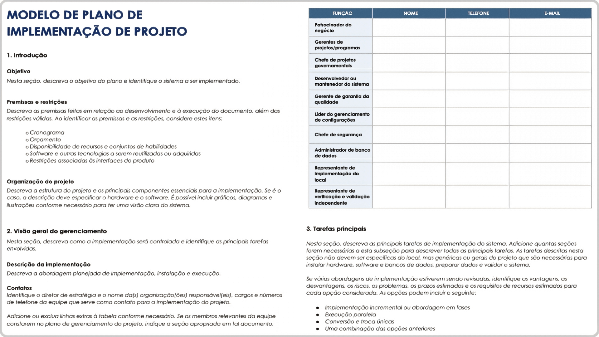  modelo de plano de implementação de projeto