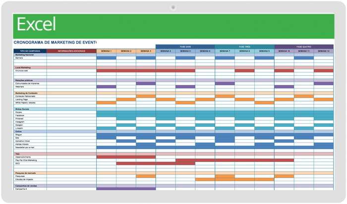Modelo de cronograma de marketing de evento atualizado