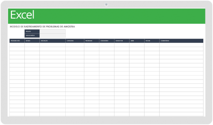 Exemplo de modelo de rastreamento de problema