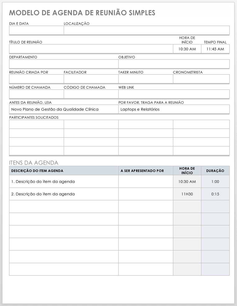 Modelo Simples de Agenda de Reunião