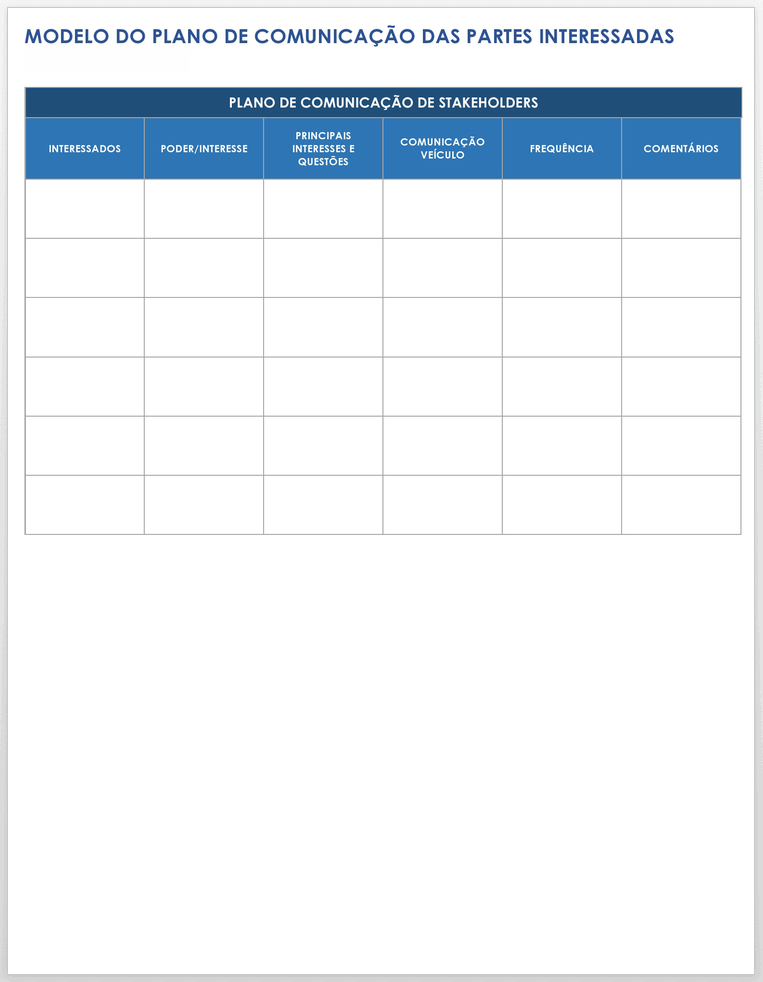 Plano de Comunicação das Partes Interessadas