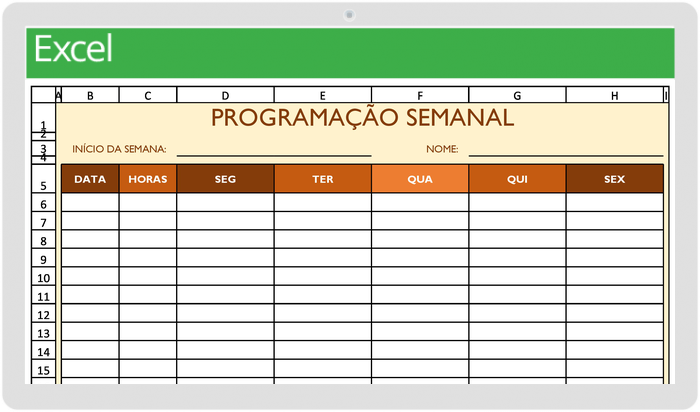 Horário de Trabalho Temporário de 5 Dias com Notas