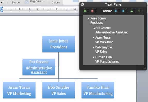 easy org charts word text pane